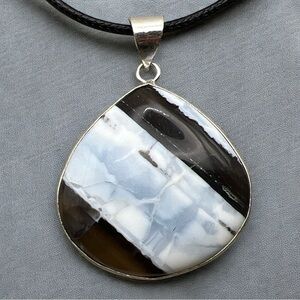 New Blue Owyhee Opal Stone Silver Overlay Pendant Necklace w Cord